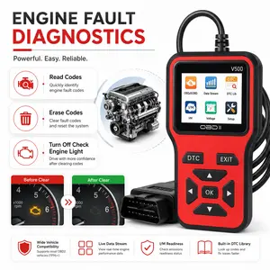 V500 OBD2 Code Reader & Diagnostic Tool - Car Voltage Tester, Quick Code Erasure, Multilingual for 1996+ Cars & Trucks