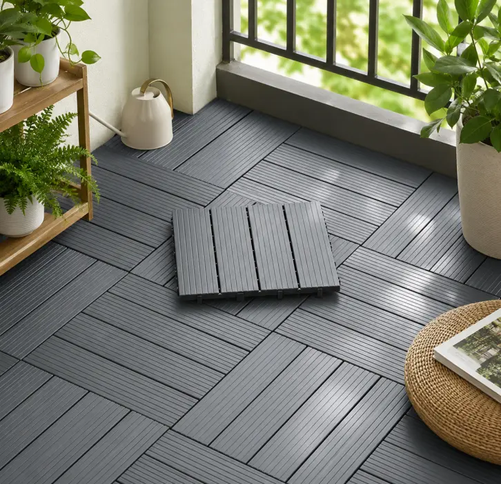 11.8"×11.8" Modern Square Interlocking Plastic Deck Floor Tiles, 10pcs Waterproof Anti-Slip Durable & Long-Lasting All-Weather Snap-In Tiles for Patio, Balcony, Beach