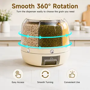 UFORU Moisture-Proof Grain Dispenser with lid, Proof & Insect-Proof, Durable Plastic,360°Rotating Design, Multi-GridGrain Storage Container Perfect for Rice, Grains, Cereals, Flour, Pet Food & Mini Candies  Kitchen Gadgets Kitchenware Home.#SummerWins