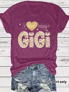 Women's "i Love Being Gigi" Letter Print Round Neck Graphic Tee, Vintage Trendy Casual Style Fitted Short Sleeve T-shirt for Daily Wear, Ladies Summer Outfit Top