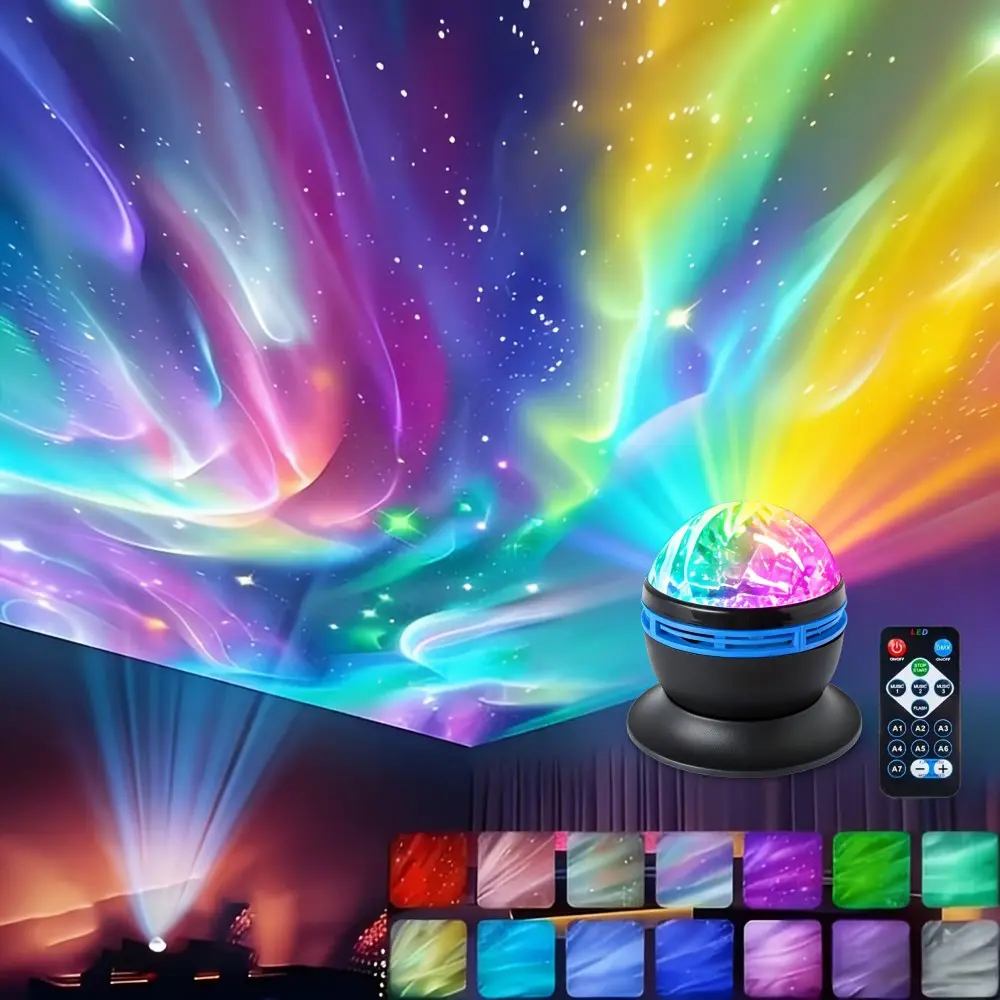 1pc Aurora Atmosphere Projector, Multicolor Galaxy Projector, LED Nebula Projector, Starry Sky Projector, Star Projector with Remote Control, Adjustable Brightness, Powered, Ideal for Bedroom, Home Theater, Camping, and Wedding Decorations