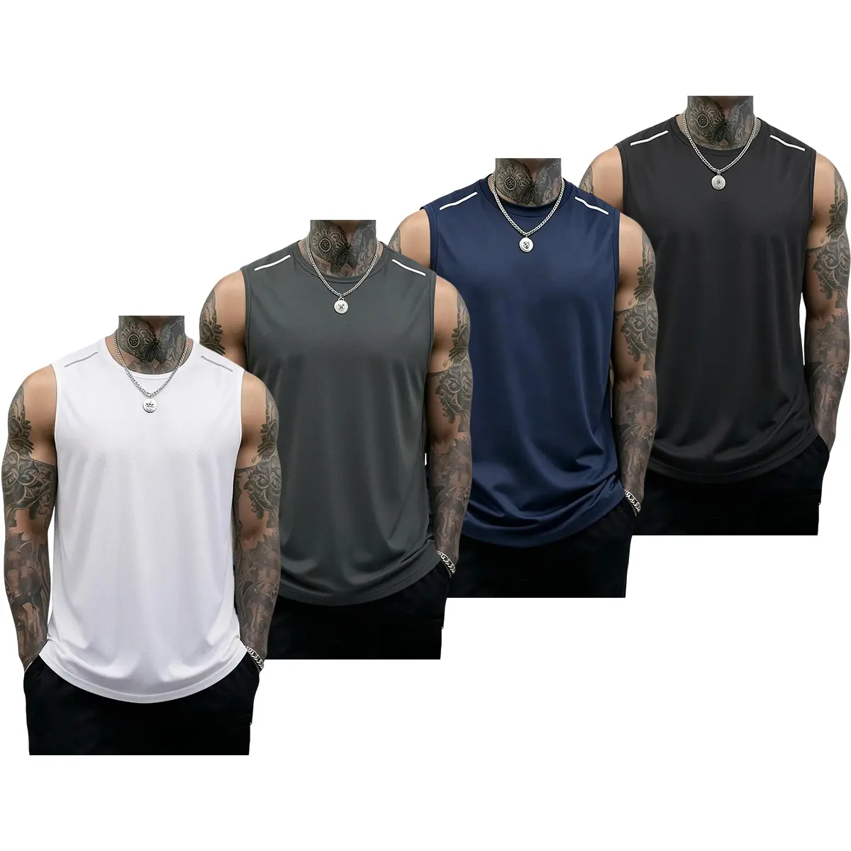 White + Dark Gray + Navy Blue + Black