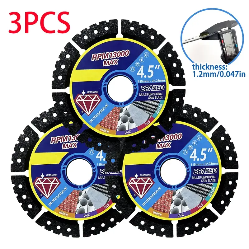 5-Piece Multi-Functional Circular Cutting Disc Set, Precision Metal and Diamond Cutting Blades, 115 x 22 x 5 mm, Designed Blades, Replacement Discs for Grinding and Cutting Steel, Aluminum and PVC