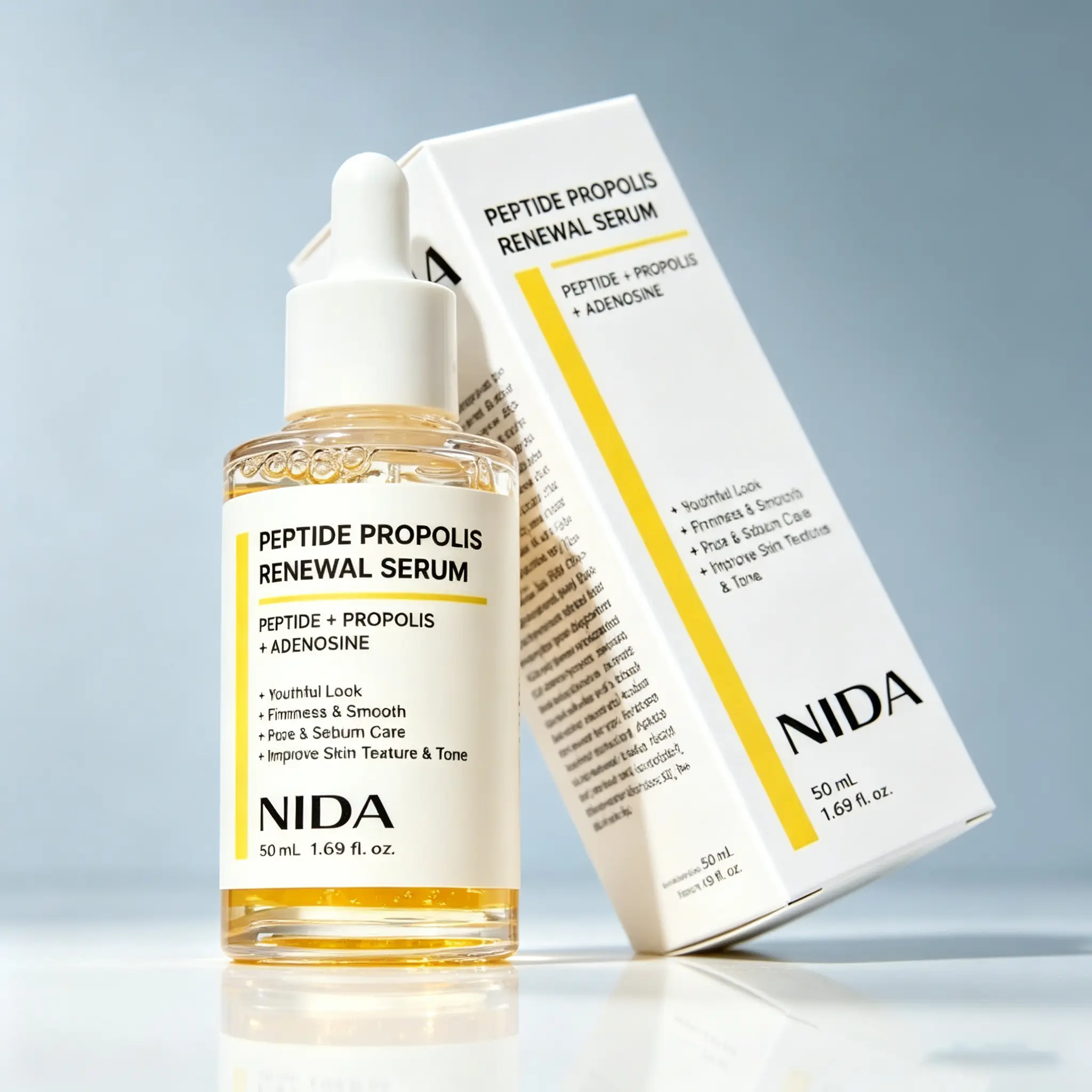 NIDA Peptide Propolis Renewal Serum | Peptide Complex, Propolis Extract, Adenosine | Youthful Look, Wrinkles, Fine Lines, Pore & Sebum Care | 1.69 fl.oz