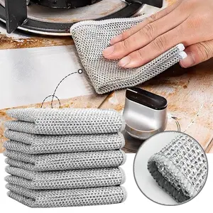 Double Layer Steel Wire Dishwashing Cloth, 10/20pcs Kitchen Non-stick Dish Cloth, Pot Rags, Kitchen Cleaning Cloth, Microwave Gas Stove Dishes Scouring Cloths