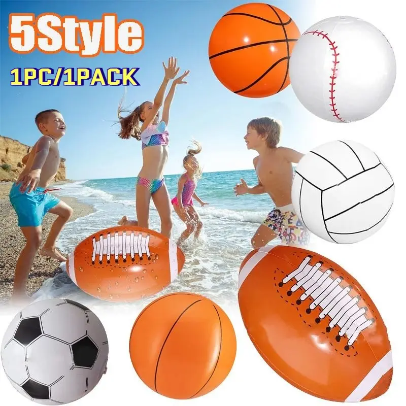 Inflatable Beach Ball Football Baseball Rugby Basketball Swimming Pool Multi Purpose Kiddie Inflatable Toy Ballon Hello Summer Sports Kids Gift Ballon, Inflatable Water Toys