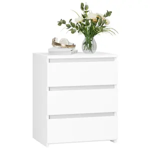 FOTOSOK White Nightstand with 3 Drawers, White Bedside Table Night Stand, Sofa Side Table 3 Drawer Nightstand for Bedroom
