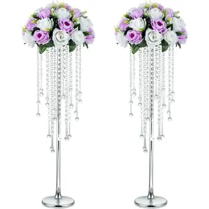 Silver Crystal Flower Stand Vases for Wedding Birthday Party Anniversary Reception Home Decorations 2 Pcs 29.5in Tall Ideal for Centerpieces