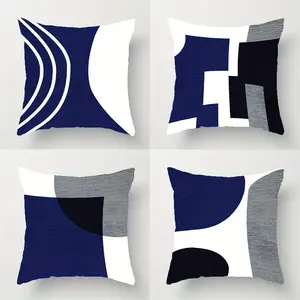 4pcs-Blue Themed Throw Pillow Covers, Navy Blue Black Grey Bohemian Style Decorative, Abstract Geometry Modern Pillowcase, Home Spring Décor Products, Suitable Living Room, Bedroom, Sofa and Bed Decoration, 2D Flat, Single Sided Printing, No Pillow Core