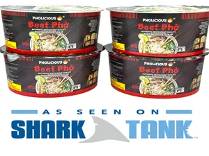 Instant BEEF Pho - PhoLicious Brand - Vietnamese Rice Noodle Soup - Pack of 4 Single Serve Bowls - Ramen Alternative