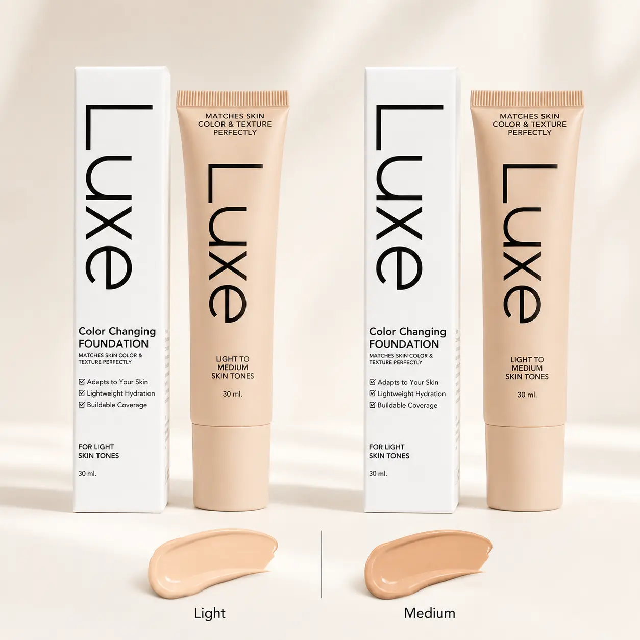 Luxe Color Changing Foundation for Women, Smart Skin Tone Adaptive Liquid Makeup That Blends to Your Natural Shade, Lightweight Hydrating Formula with Buildable Light to Medium Coverage, Seamless Natural Dewy Finish