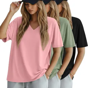 3 Pack Women's Oversized Cotton V Neck Loose Fit Casual Workout Tees Soft Short Sleeve Tops