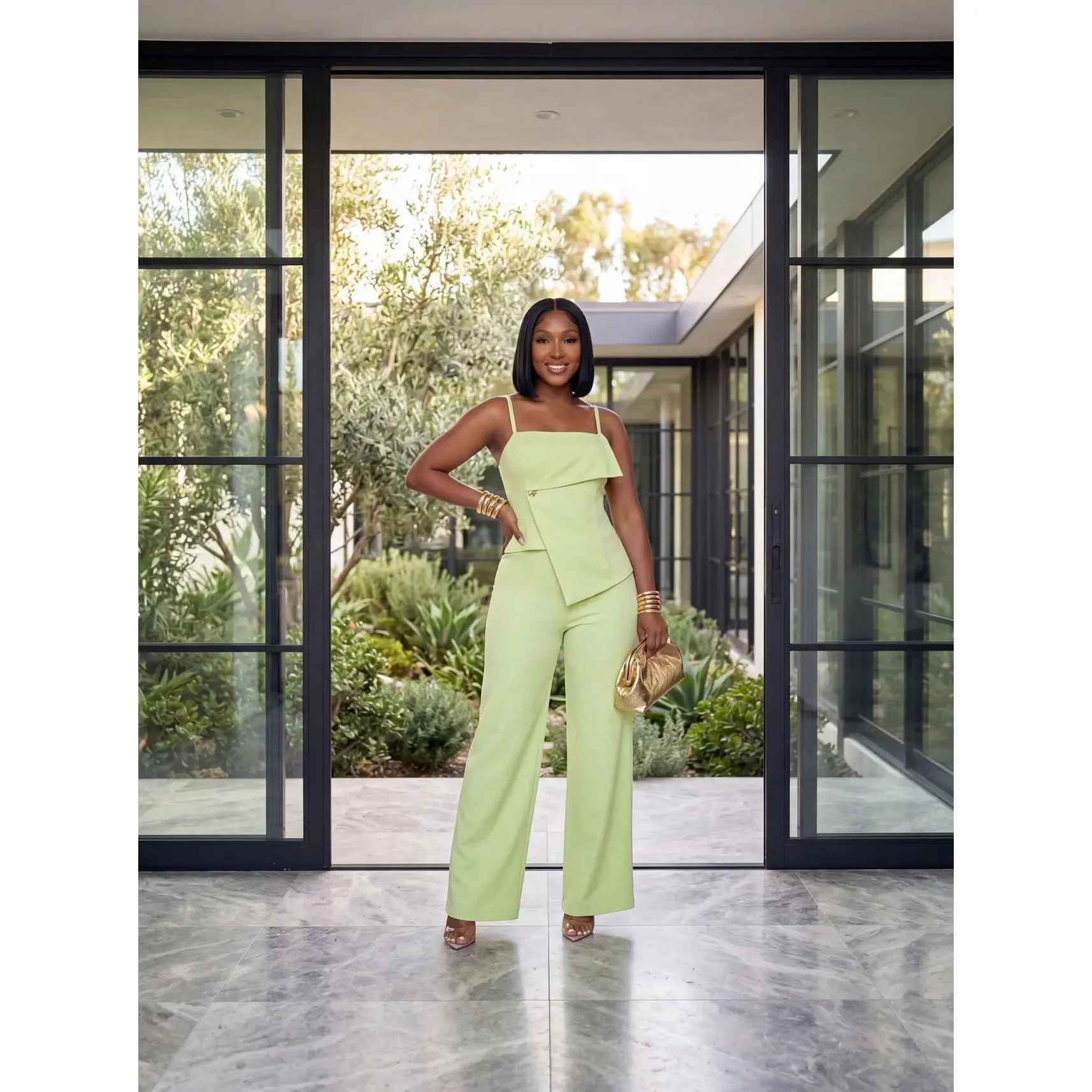 Power Move Lime Green Wide Leg Jumpsuit