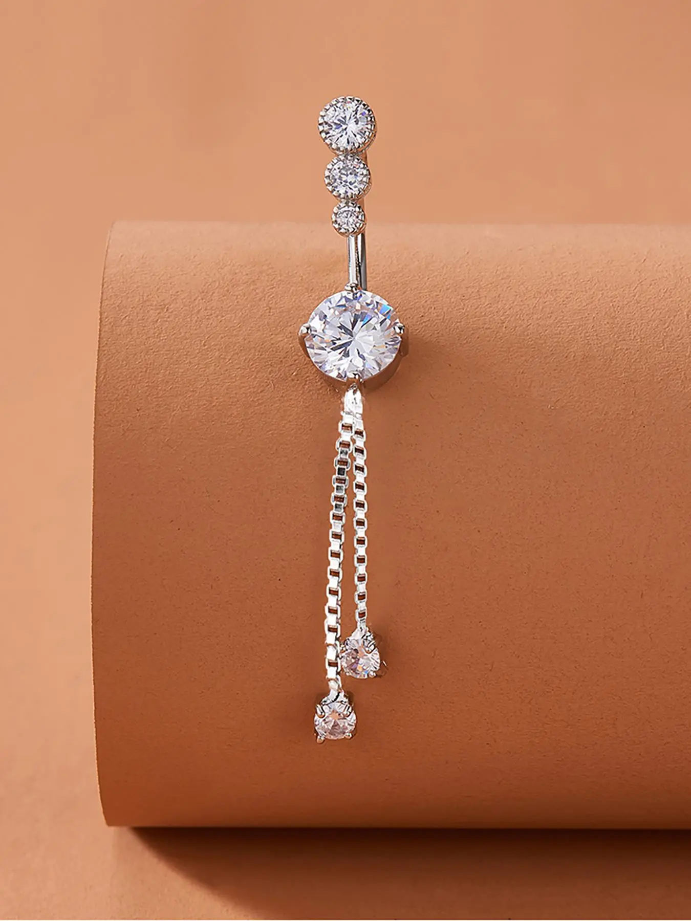 Women's Geometric Rhinestone Belly Ring, Belly Button Rings, Copper Chain Material, All-Season Wear, Plain Design, Casual Style Jewelry Accessory, Wearable Jewelry, Belly Button Jewelry