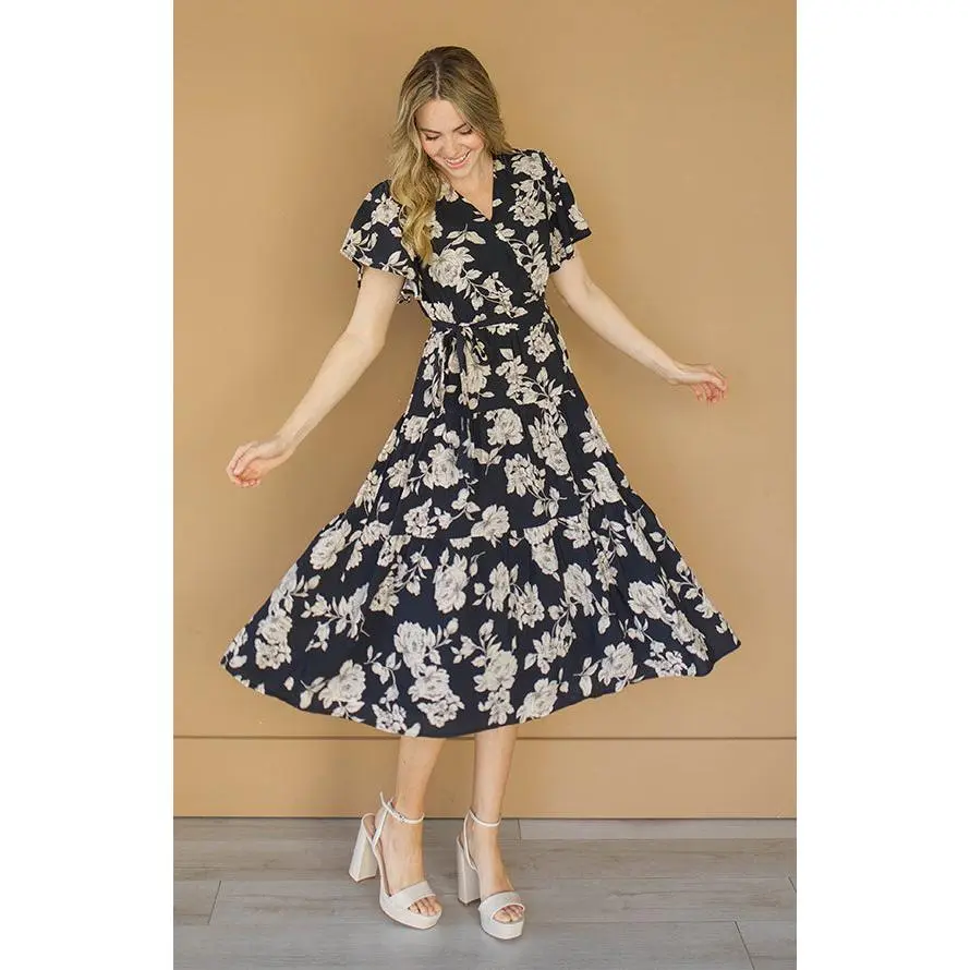 Tessa Black Floral Wrap Dress - DM Exclusive - Nursing Friendly - Maternity Friendly
