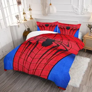 2/3pcs Red Background Black Spider Web Print Quilt Bedding Set, Soft Bedding Sets, Soft and Breathable Bedding Set, Washable and Comfortable Quilt, All-Season Use, Gift for Teens, Suitable for Bedroom or Dorm Decoration, Quilt (Filled), Pillowcases