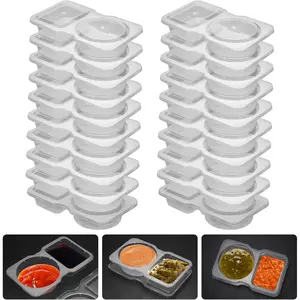 20 Set Reusable Snack Containers, 2-Compartment Dipping Containers with Lid for Refrigeration, Portion Control, Outdoor Takeaway Sauce Dip Case