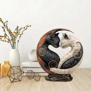 Resin Cat Yin Yang Figurine, Home Office Decor, Art Table Decoration, Sculpture Desk Decor, Suitable for Cat House and Cats