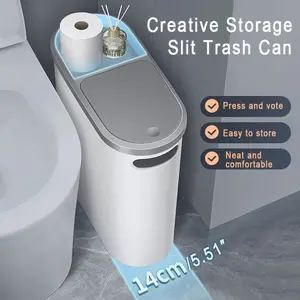 [Large Capacity Bathroom Trash] 1pc Large Capacity Bathroom Trash Can- Press Type with Lid, Simple Paper Basket, Household Creative Slit Design,