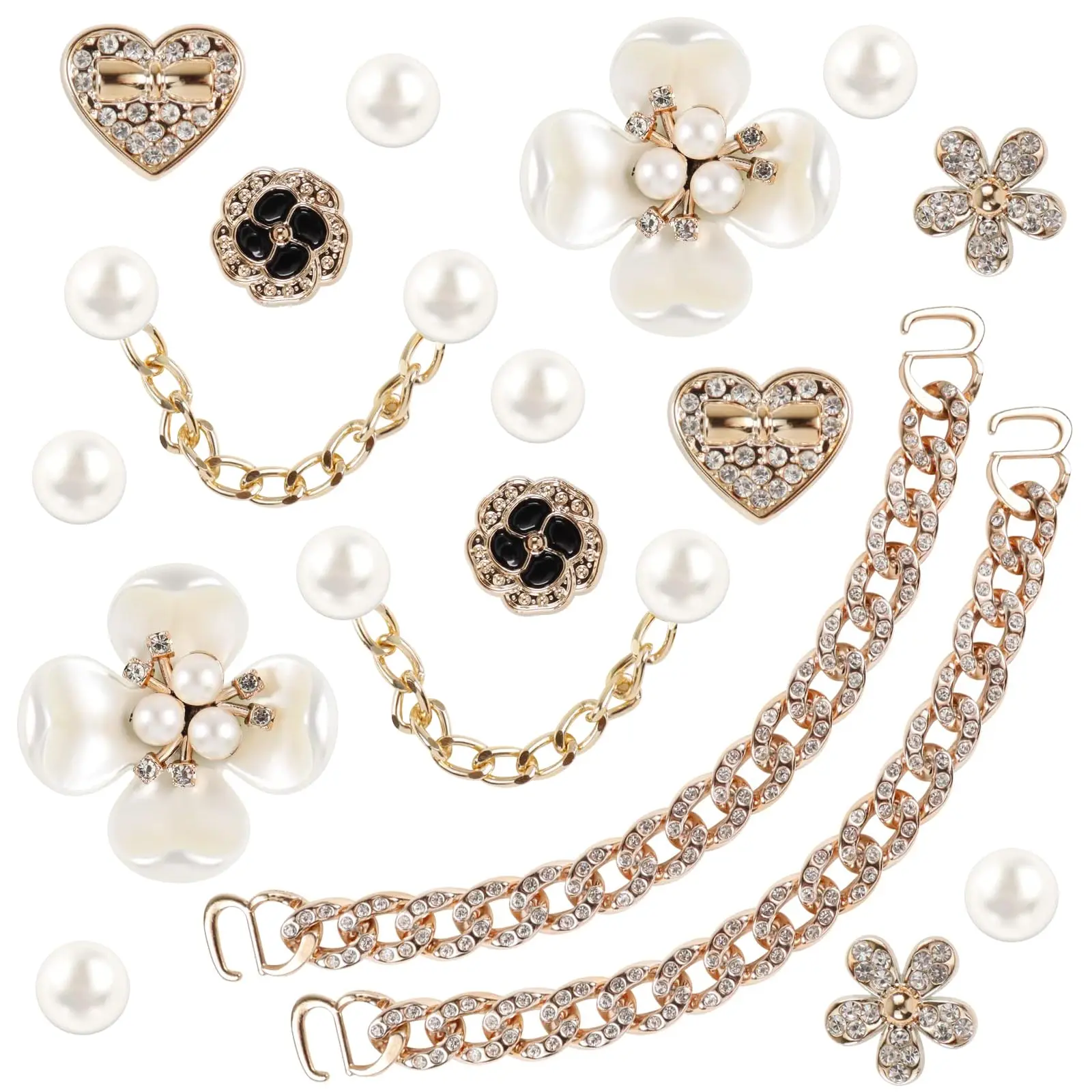 18 Pcs Bling Shoe Charms for Women, Flower Pearl Clog Shoes Accessories, Fashion Crystal Rhinestone Shoes Charms Pearl Chain DIY Sandals Decoration for Women Birthday Party Favors Accessories Footwear