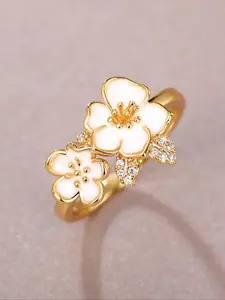 Mother's Day Gift Flower Rhinestone Decorated Ring, Elegant Ring, Exquisite Trendy Ring Jewelry, Casual All-match Accessories for Party, Daily Promise Ring for Gf Holiday Gifts