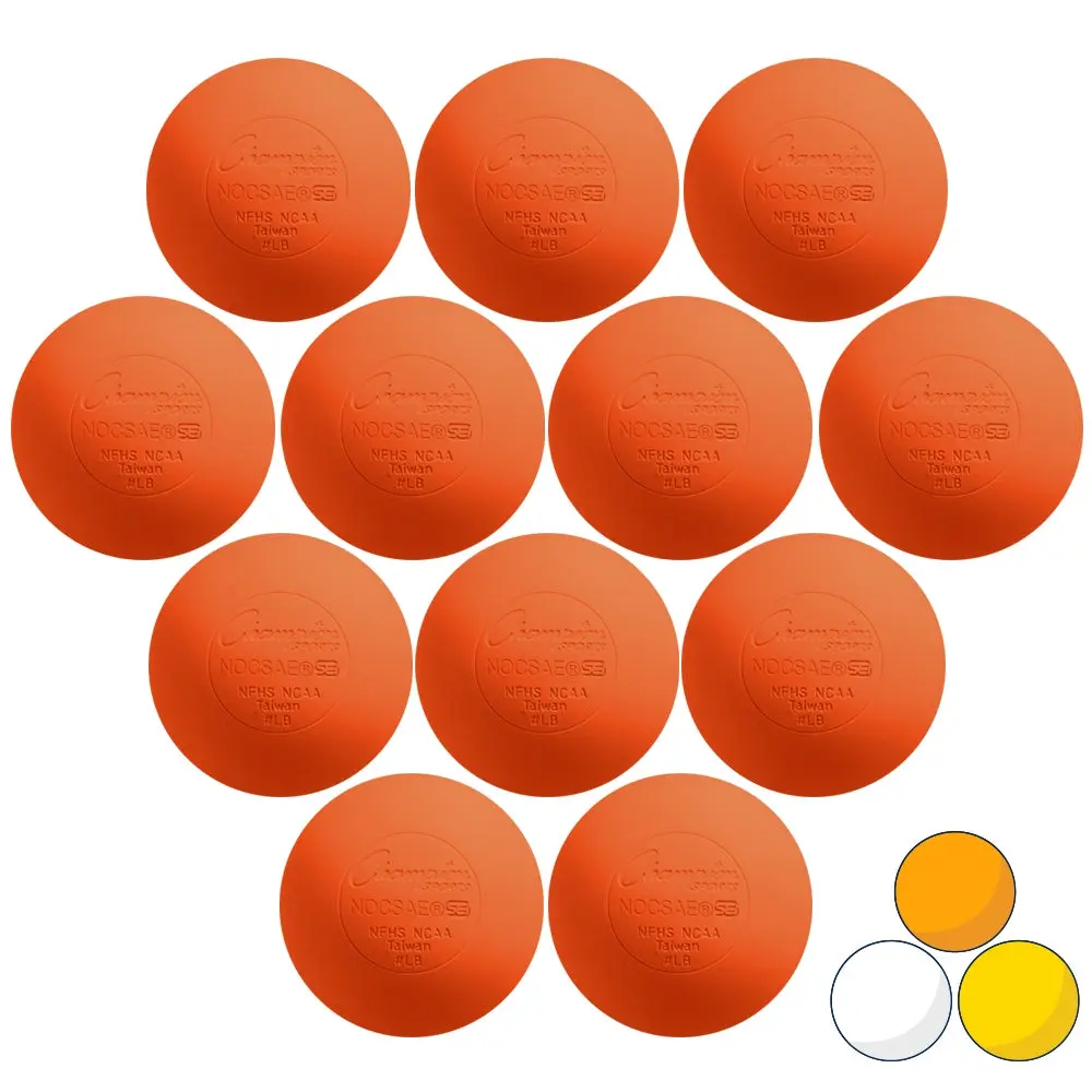 Champion Sports Orange Lacrosse Balls (12-Pack) - Molded Rubber, NOCSAE Standard Compliant, SEI Certified, Accuracy-Enhanced, Improved Feel