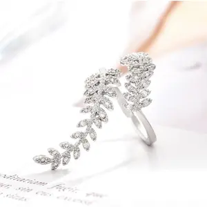 Leaf Ring in Gold and Silver with Crystal-Studded Lucky Leaf Packaging - Adjustable Ring Elegant and Fashionable Engagement Ring, Anniversary Promise, Wedding, Birthday Gift real diamond  perfect promise rings for gf christmasgiftideas tiktokshopspringglo