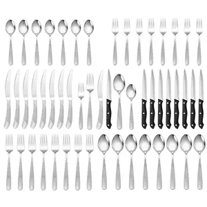 48-Piece Hammered Silverware Set, Stainless Steel Flatware Set for 8, Mirror Finish Tableware Kitchen Cutlery Sets, Durable Home Eating Utensils Sets Includes Fork Spoon Knife, Dishwasher Safe
