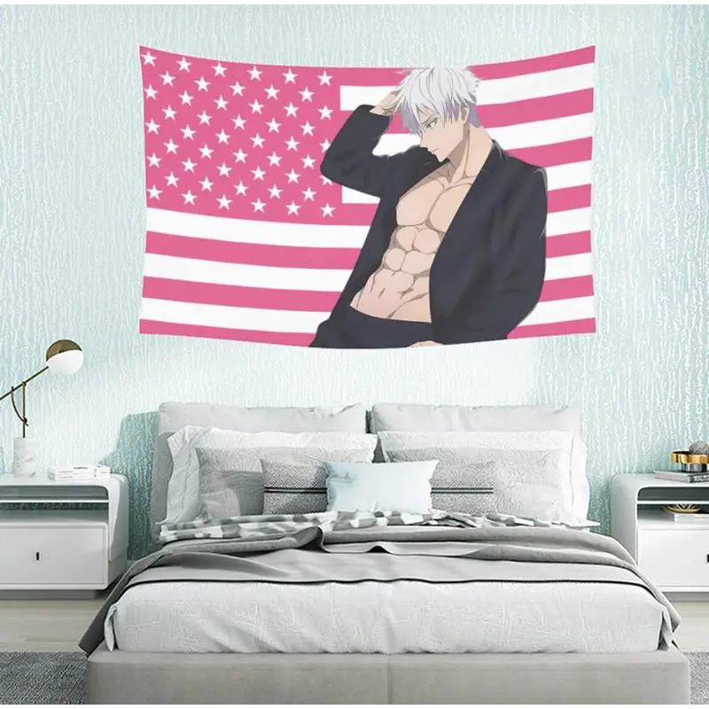 Gojo Satoru Pink Tapestry/Flag Decoration Modern Stripe Design Decorative Cotton Linen bedroom decor tapestry mens room decor bedroom decorations cool stuff for your bedroom