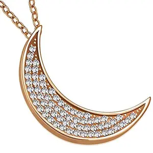 925 Sterling Silver White CZ Womens Crescent Half-Moon Pendant Necklace, Female, Adjustable Size