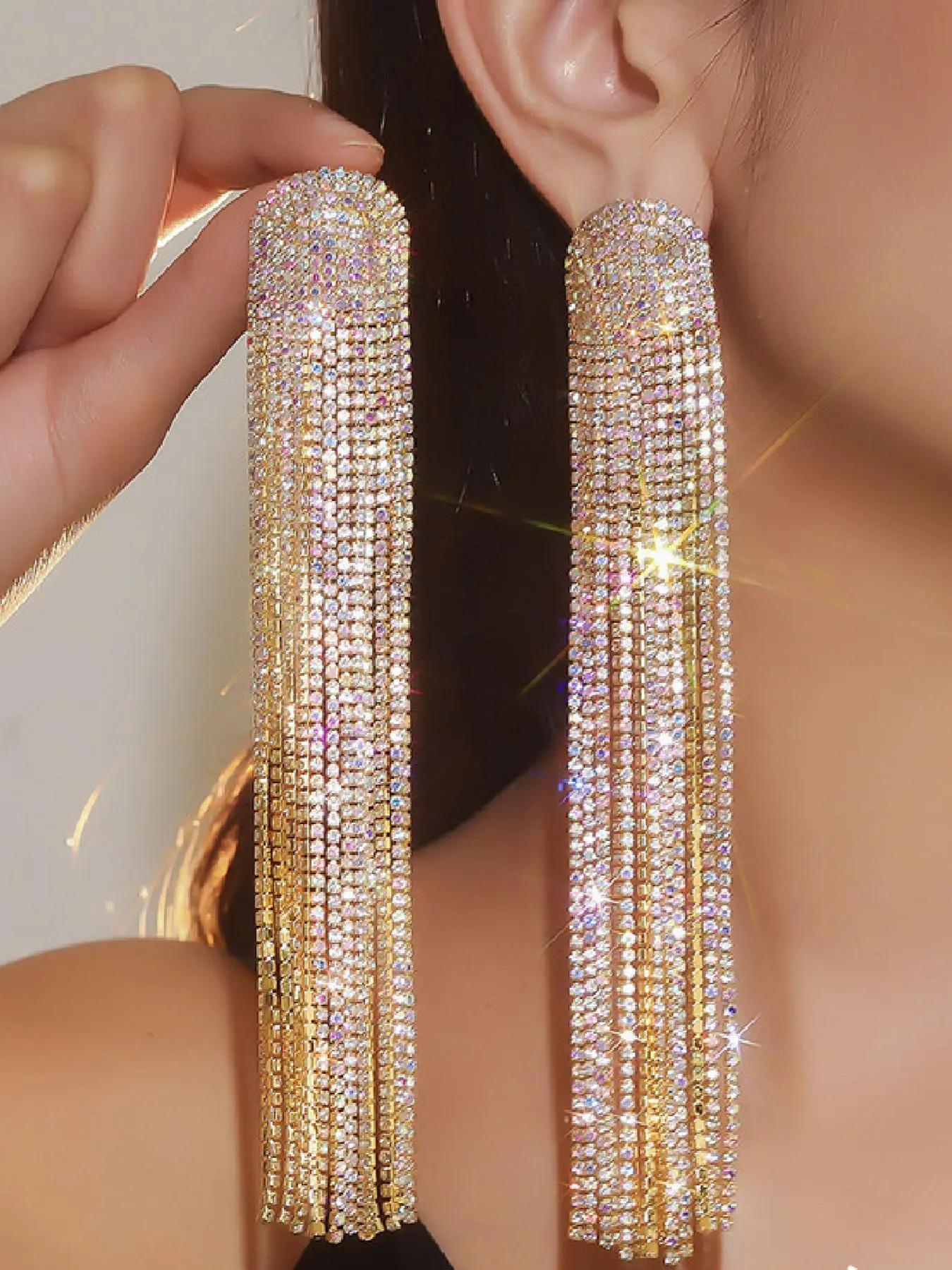 Rhinestone Decorated Dangle Earrings, Fashionable Long Tassel Earrings for Women, Elegant Jewelry for Party, Daily Clothing Decor for Girl, Bling Stylish Accessory, Dangling Earrings, Trendy Jewelry