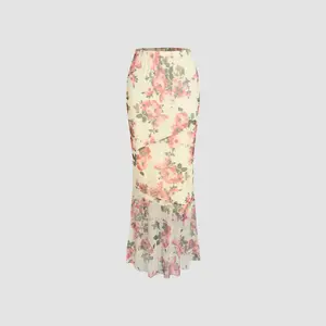 Cider [2 colors, size 0-10] Floral Mesh High Waist Maxi Skirt SwimWeek