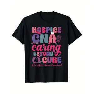 Women's Plus Size Hospice CNA Caring Beyond a Cure Palliative Care Nurse T-Shirt - Medical-Themed Design with Syringe, Stethoscope & Hospice Icons, Machine Washable, Comfortable Round Neck Short Sleeve, Ideal for Nursing Professionals & Hospice Care Advoc