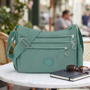 Waterproof Multi-Pocket Women's Shoulder Bag, Adjustable Strap Crossbody Bag, Lightweight Nylon Casual Travel Accessory