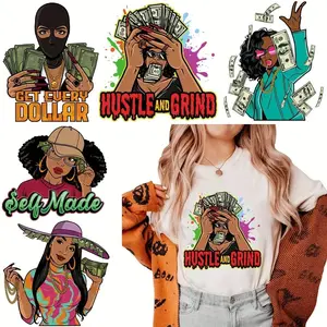 Money Pattern Iron on Transfer Sticker, 6 Counts/set DIY Washable T-shirt Thermal Sticker, Fun Money, Hustle and Grind Design Patches Applique for Fashion Enthusiasts & Crafters, Specialty diy supplies, DIY Material