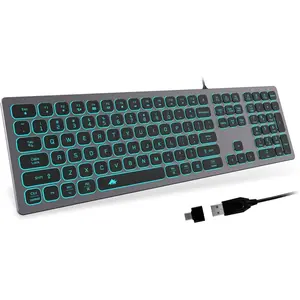 Quiet Wired Slim Chiclet Keyboard - Compatible with  iMac, MacBook,  and PC, USB Numeric Keypad RGB Lighted Key - Space Gray