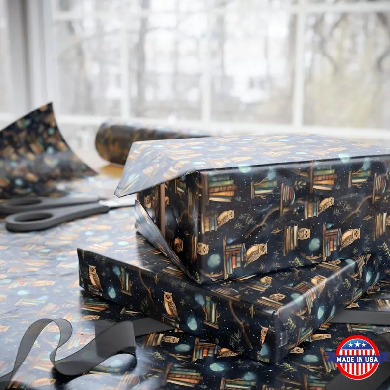 Magical Owl Wrapping Paper: Dark Academia Book Lover Gift Wrap