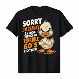 [100% Cotton]  Trendy Funny Birthday Graphic T-Shirt “Terrible 60’s” Humor Duck Tee for Men Women Gift Idea 60th Birthday Celebration Party Outfit Casual Fun Style Sarcastic Joke Design Playful Mood Comfortable Everyday Wear Memorable Statement Look