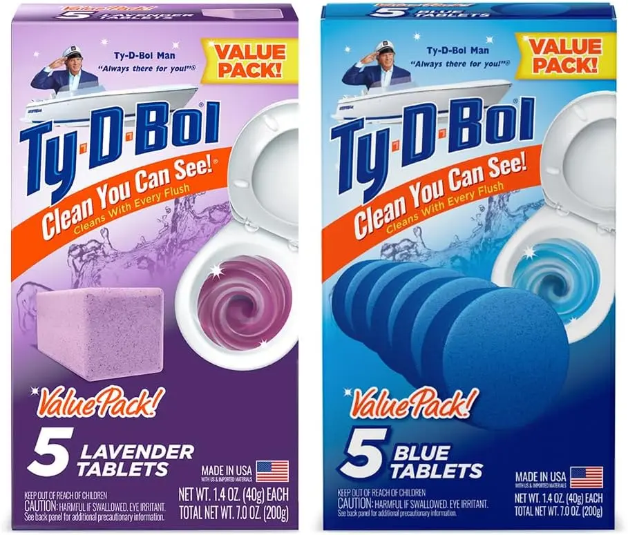 2 pack Ty-D-Bol Toilet Bowl Cleaning Tablets, 1.4 oz Each, 5-Count Household Toilet Cleaner (Home Care Supplies)