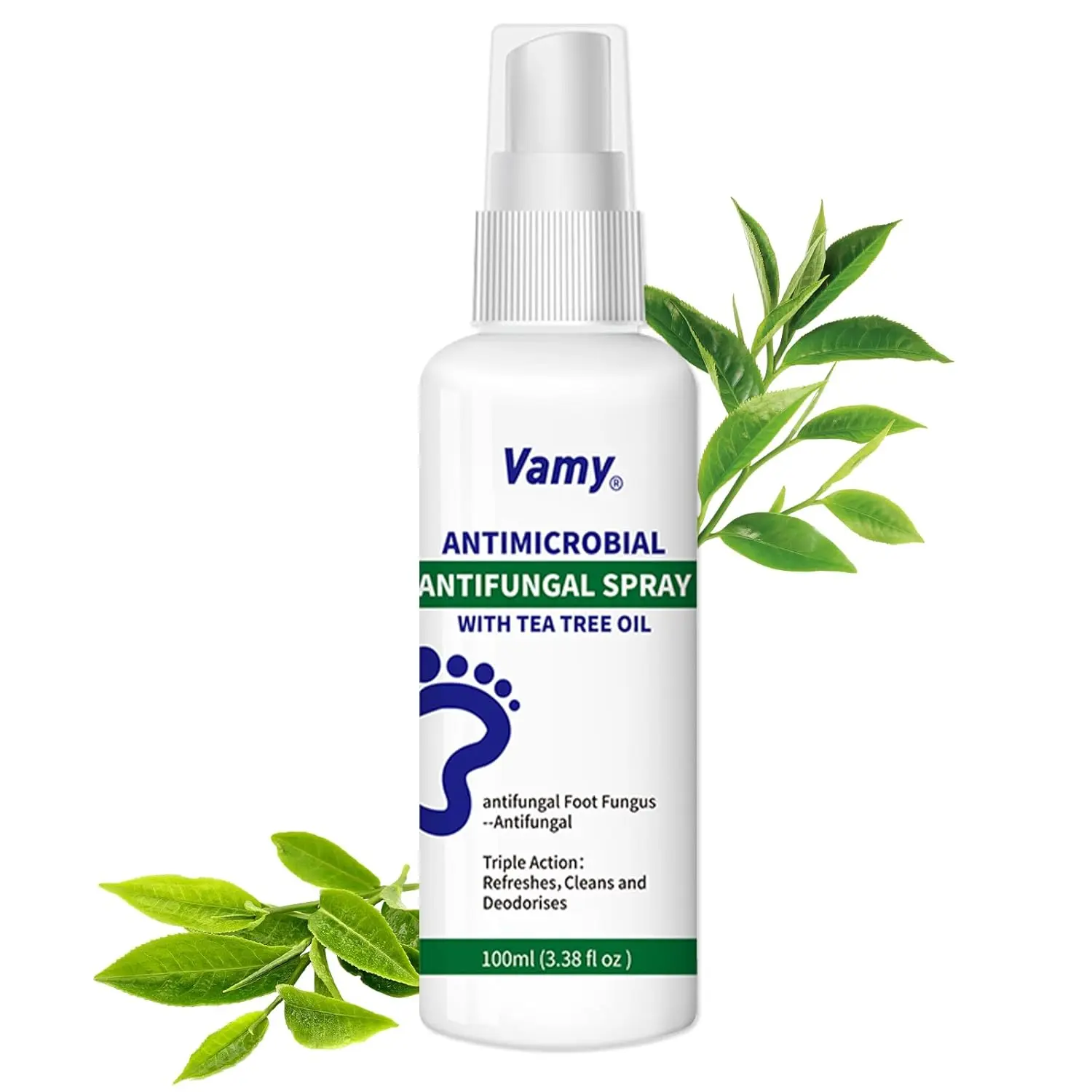 VAMY Tea Tree Oil Foot Spray -3.38 fl oz (100ml)  – Antifungal Deodorant for   Odor Control & Dry Feet Care,Natural Foot Sanitizer with Antifungal Properties,Clear Foot Sanitizer Spray,for Foot & Shoe Freshness