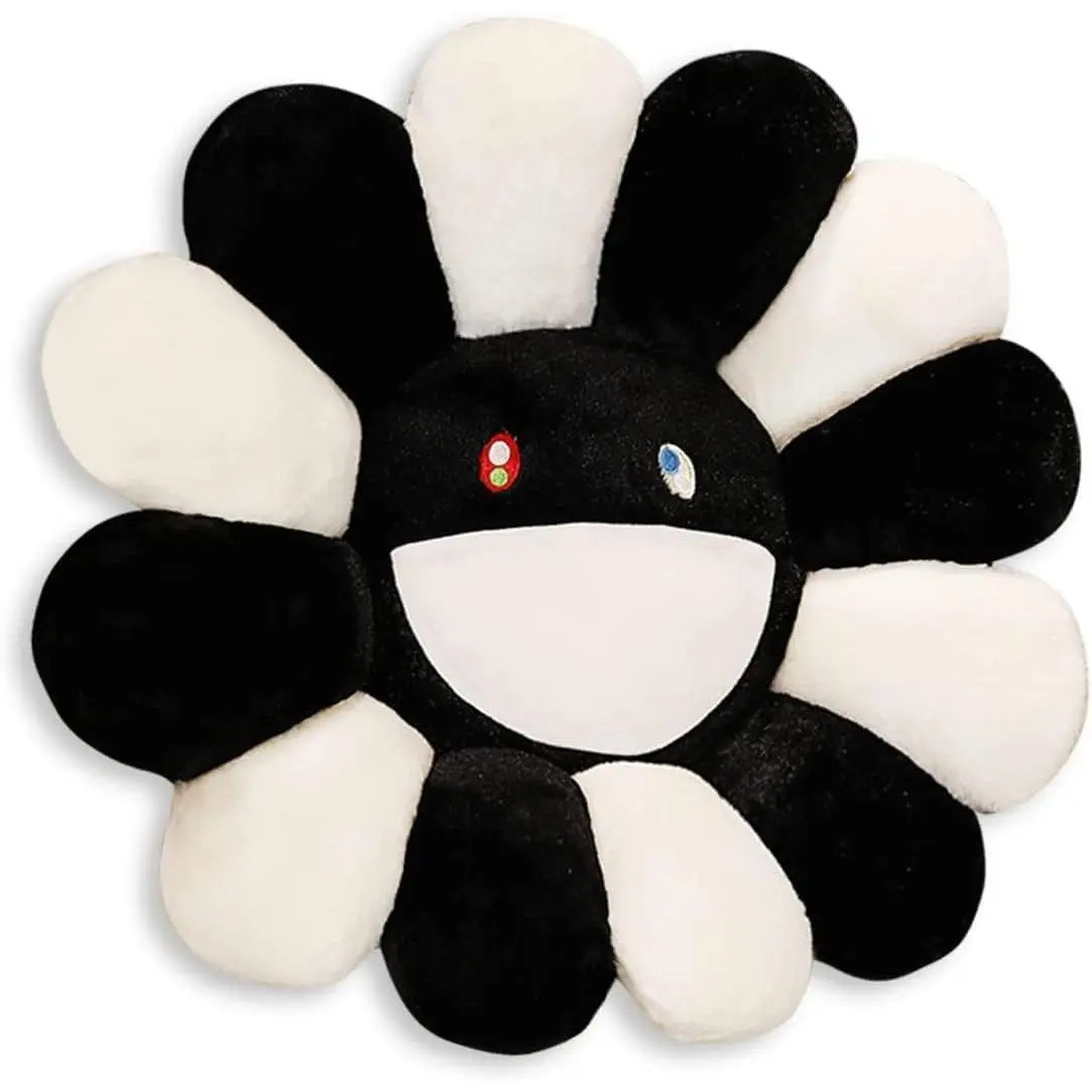 Black and White Plush Rainbow Sunflower Pillow - Cozy, Soft & Comfortable Home Supply, Sunflower Indie Decor Floor Pillow for Home Reading Bedroom Decoration (40cm), Home Supplies