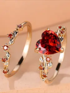 2-Piece Elegant and Exquisite Heart-Shaped Ring Set — Perfect for Valentine's Day, Weddings, Engagements, and Proposals