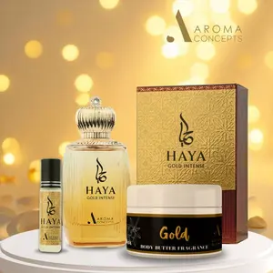 BUNDLE HAYA GOLD Intense EDP & Gold Body Butter - Perfume Unisex Fragrance by AROMA CONCEPTS Perfumes 3.38 Fl Oz