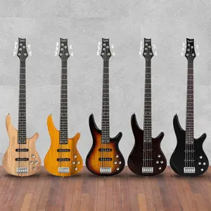 Ktaxon Glarry GIB 5 String Electric Bass Guitar Full Size SS Pick-up Burlywood, Burlywood, Yellow, Sunset, Brown, Black