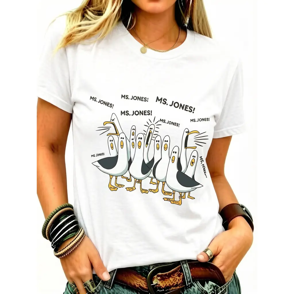 Comfort Colors Short-Sleeve Round Neck Casual Streetwear Top - Custom Seagull Teacher T-Shirt, Funny Personalized Appreciation Gift, Shortsleeve, Women, Oversized, Fit, Digital Print, Tshirt, Tee, Street Style