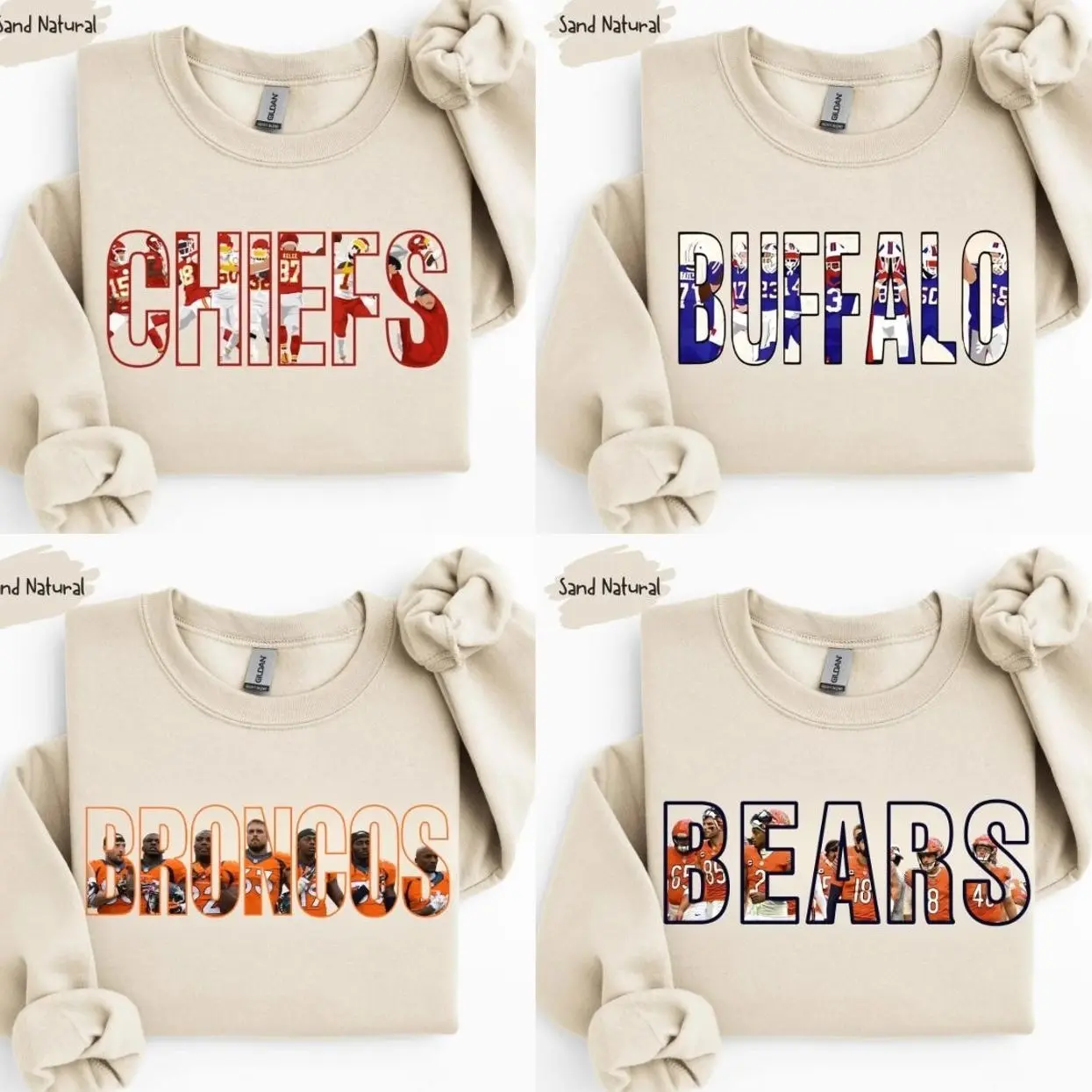All Football Teams Letter Player crewneck Sweatshirt, All Team Football Sand Sweater for Football Fans Collar for Men Women Cotton, Unisex Game Day Shirt Gift , Menswear Tops MY