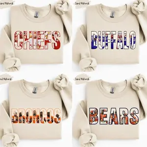 All Football Teams Letter Player crewneck Sweatshirt, All Team Football Sand Sweater for Football Fans Collar for Men Women Cotton, Unisex Game Day Shirt Gift , Menswear Tops MY