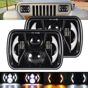 5x7 7x6 LED Headlights, H6054 LED Headlights Hi/Low Beam DRL Amber Turn Signal DOT Approved Compatible with Wrangler Cherokee XJ YJ Truck, 2PCS