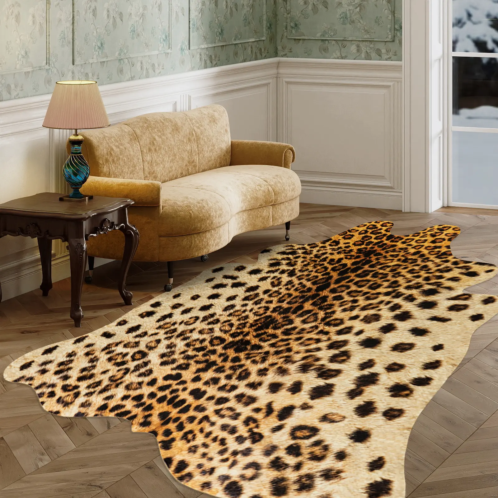【Back to School】【Dorm Essentials】EIKIONE Leopard Print Luxury Plush Rug Ultra-soft Anti-slip Waterproof Stain Resistant Easy Vacuum Dry Clean Animal Print Decor Modern Elegant Fits Living Room Bedroom Suite US Local Shipping  24/7 After-sales