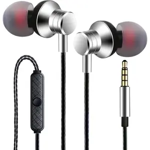 Wired Earbuds Headphones with Microphone Stereo Bass Earphones Noise Isolation in-Ear Headset Compatible with All Smartphones Tablets iPod IPad MP3 Player That with 3.5 mm Interface(Silver)